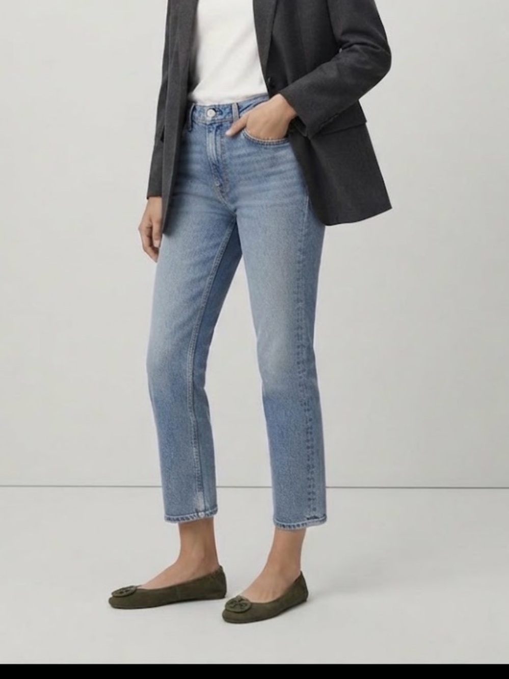 Tory Burch Olive Suede Logo Ballet Flats